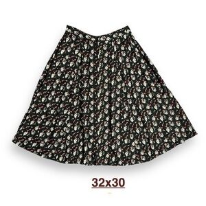 Vintage Black Floral A-Line Skirt 12P Made in USA